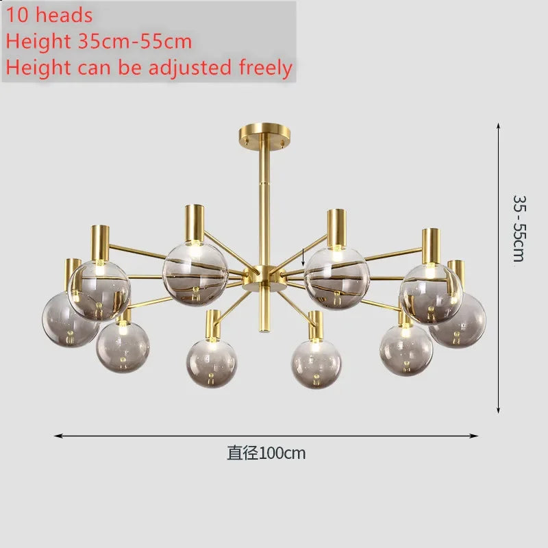 Maelon – Gold Frame, 10 Heads, Ø100cm, Height 35-55cm