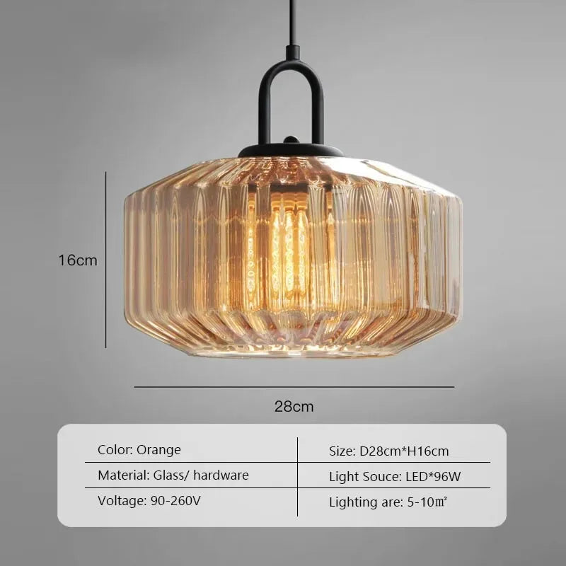 Amber ribbed blown glass pendant light Rivenex, dimensions and specifications