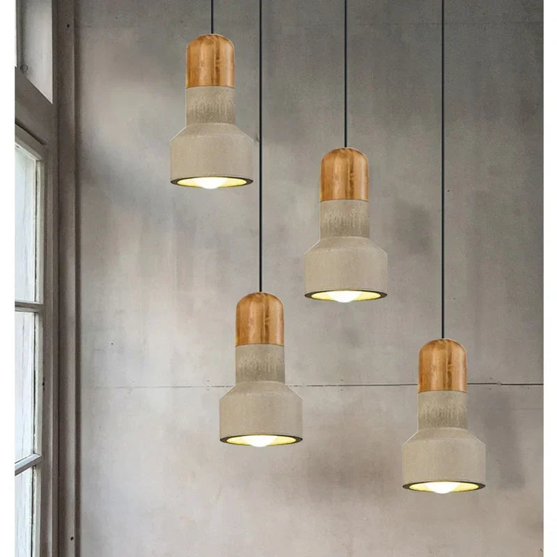 Nordic Cement & Wood Pendant Light Jvaelion – Clustered above a restaurant table