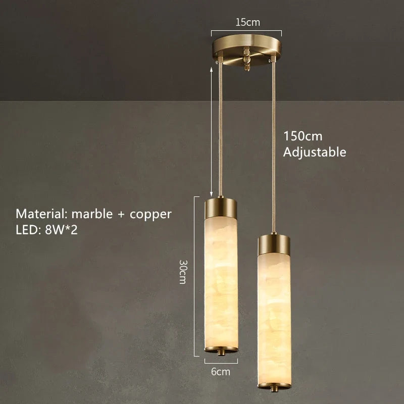 Italian Marble & Brass Pendant Light Fuaelion – 2 Heads Round Base Dimensions
