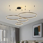 Contemporary Aluminium Ring Pendant Light Canorus – Black Finish, 4-Ring Detail