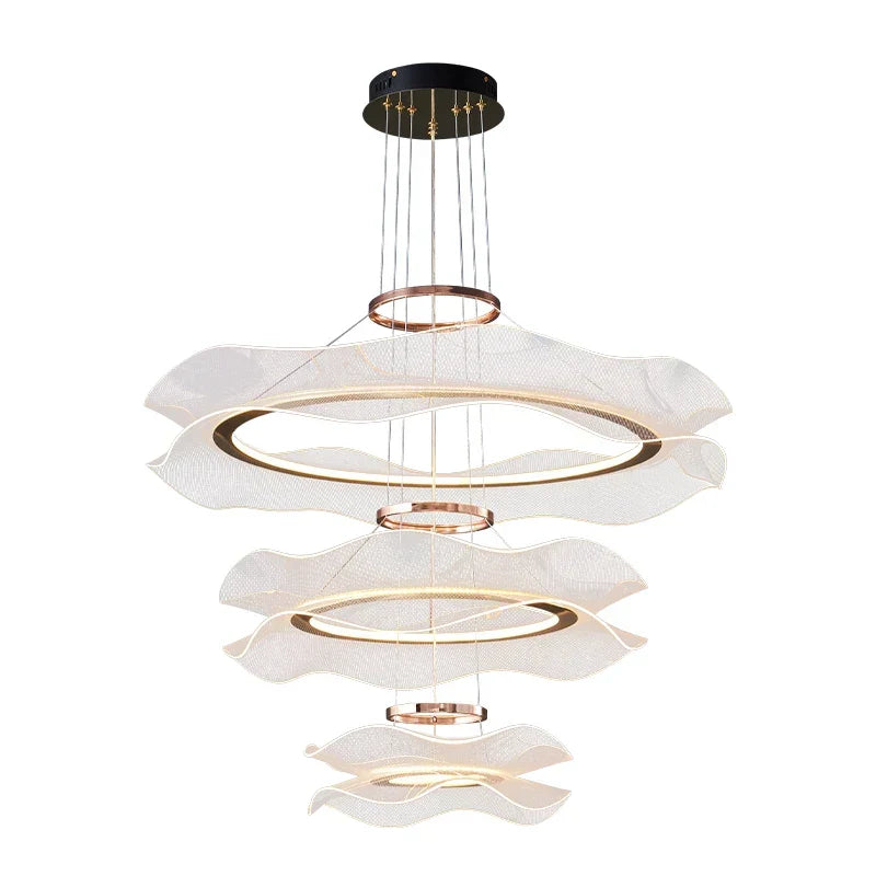 Cascading Petal-Ring LED Chandelier Volrenix – 3-Ring Cascade Studio Shot