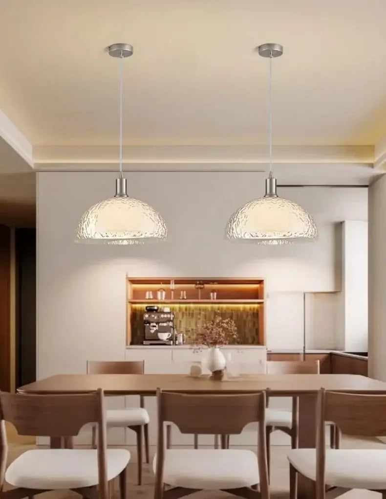 Hammered Glass Dome Pendant Light – Convex – Clear Lifestyle
