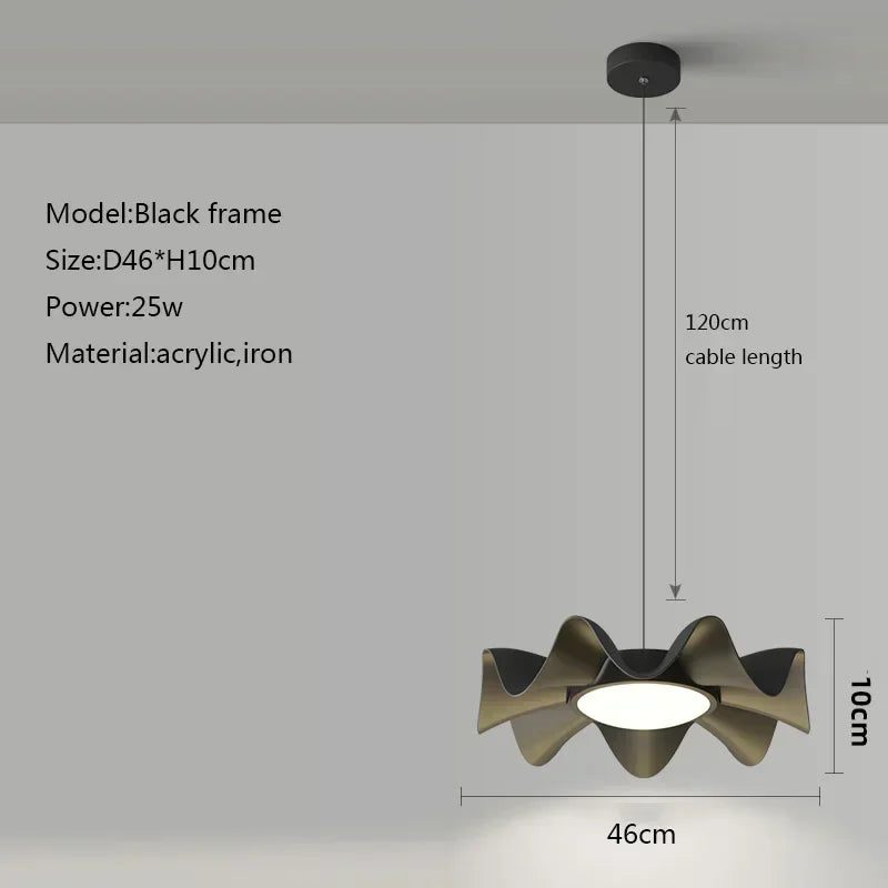 Sculptural Wave Pendant Light Daelo - Black Finish Detail