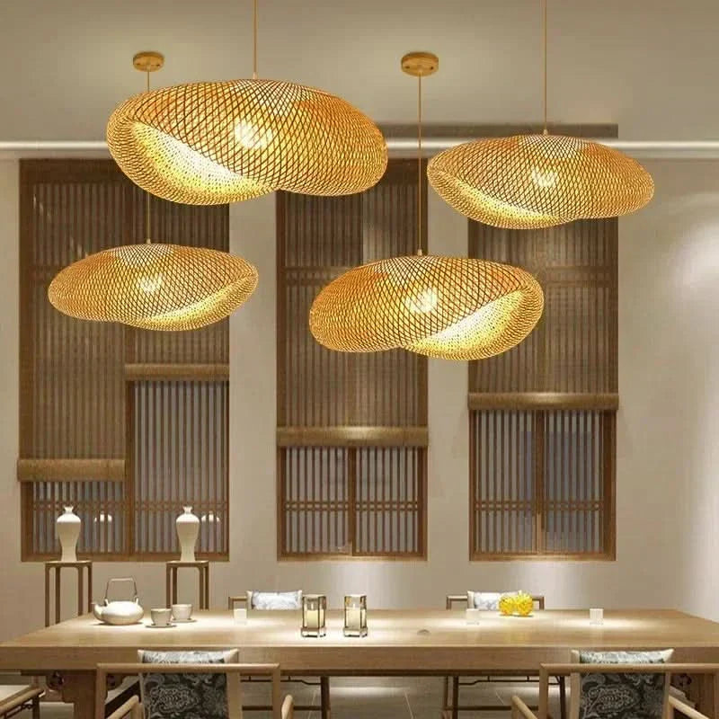 Japanese Woven Bamboo Rattan Pendant Light Kinori – Hero Shot
