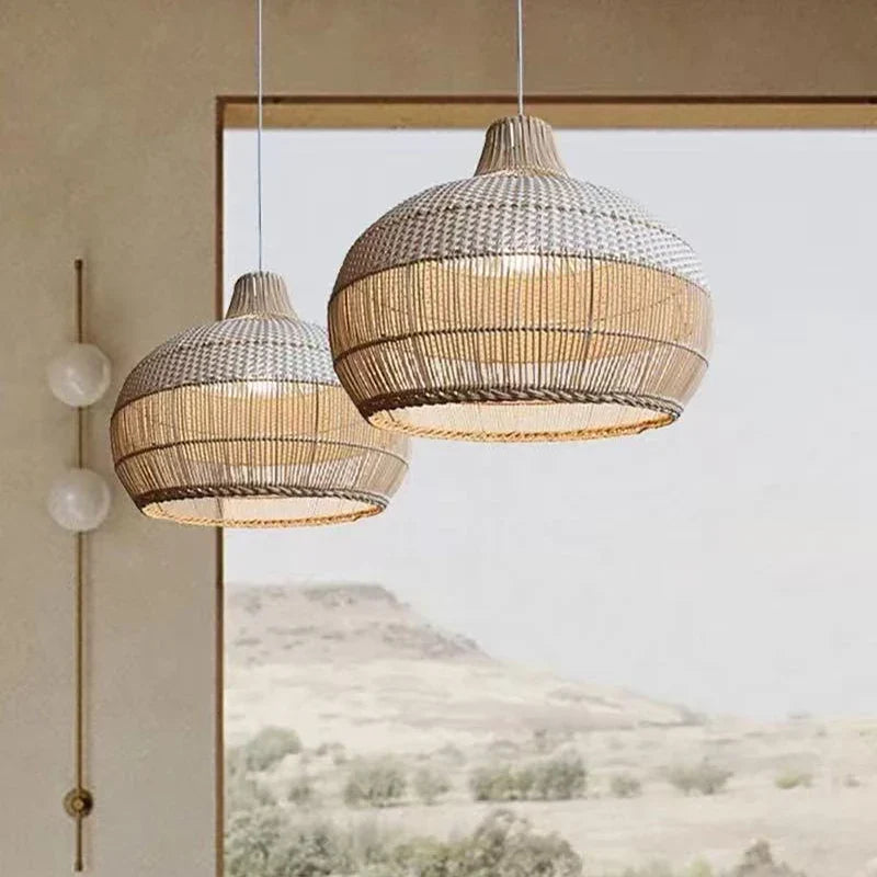 Nordic Rattan Drum Pendant Light Etavorn – Lifestyle View 3