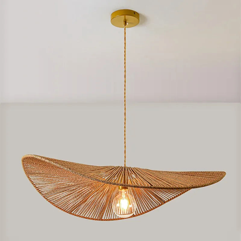 Hand-Woven Rope Asymmetric Pendant Light Calveno – Bedroom Lifestyle