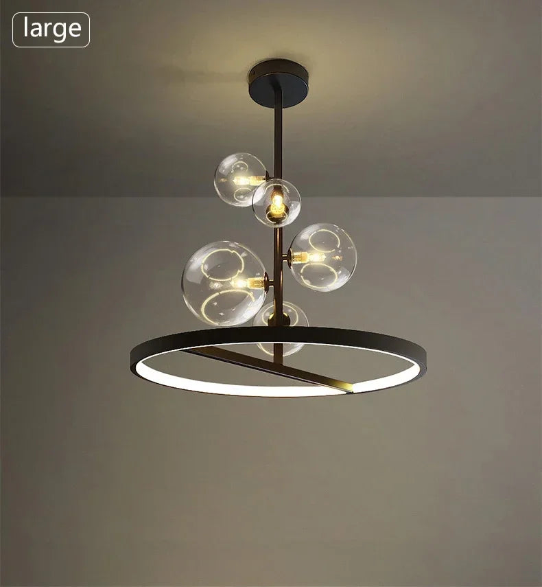 Halo Ring & Glass Globe Cluster Chandelier – Convex – Clear Glass, Ø28cm (Small)