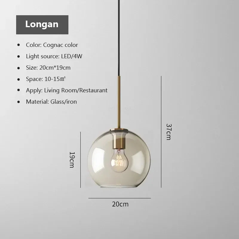 Scandinavian Glass Orb Pendant Light Kelvoria – Longan Shape Dimensions