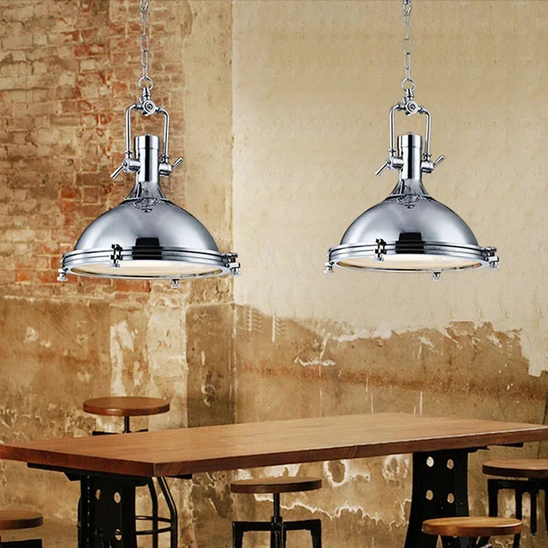 Industrial Metal Dome Pendant Light Cletyon - Twin Pendants Over Bar Table