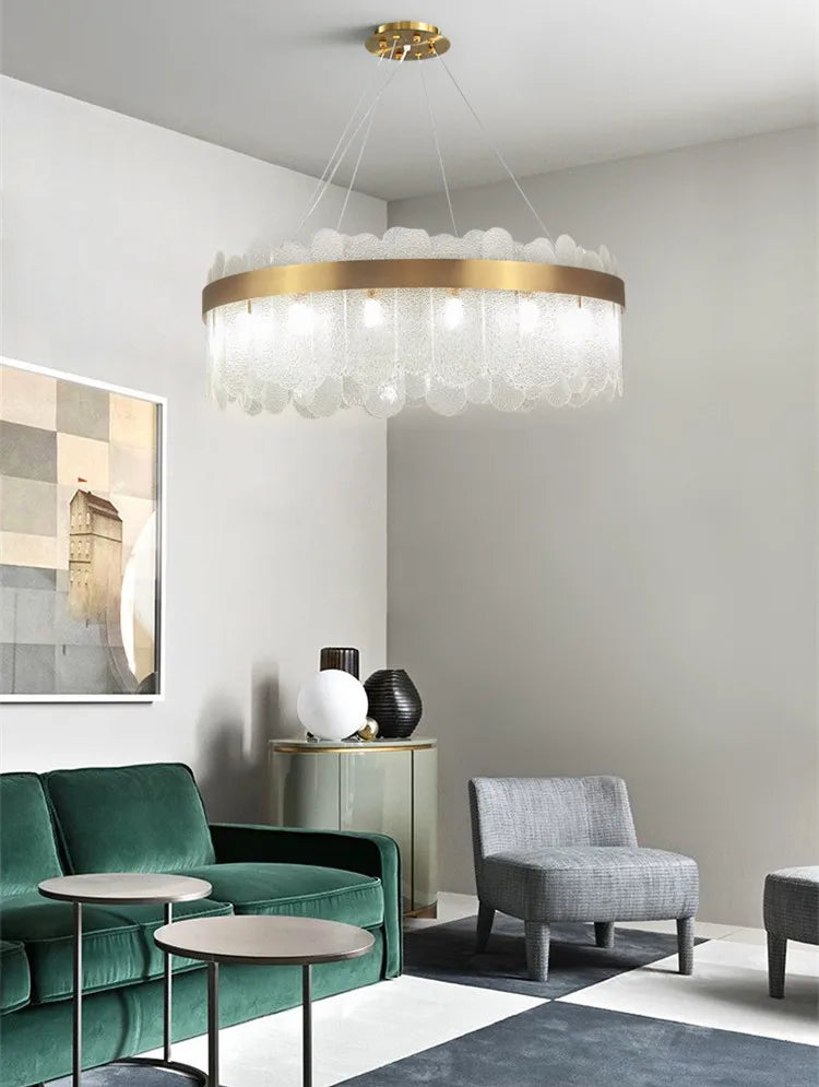 Petalux – Round Ø80cm White Frosted glass panel chandelier in living room