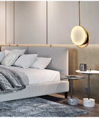 Alabaster Disc & Brass Circle Wall Sconce & Pendant – Tarleon – Pendant Bedside Lifestyle