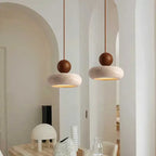 Round Stone & Wood Sphere Pendant Light Ambrix – Lifestyle View