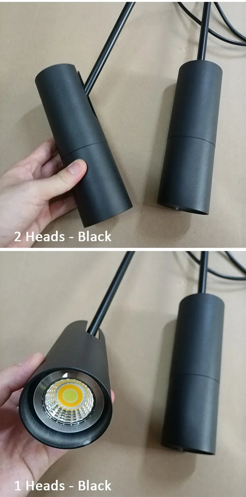 Polanthos matte black finish, single and twin head detail