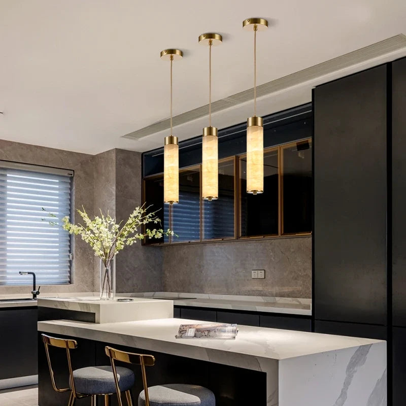 Italian Marble & Brass Pendant Light Fuaelion – Kitchen Island, Row of Three
