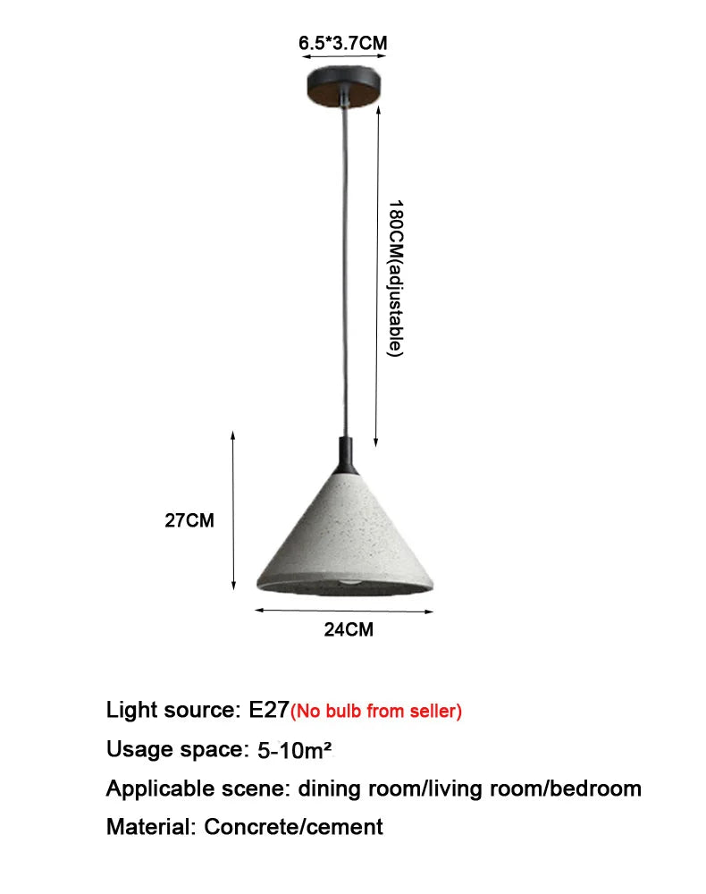 Evaelvix Concrete Cone Pendant – Dimensions Diagram (Size M)