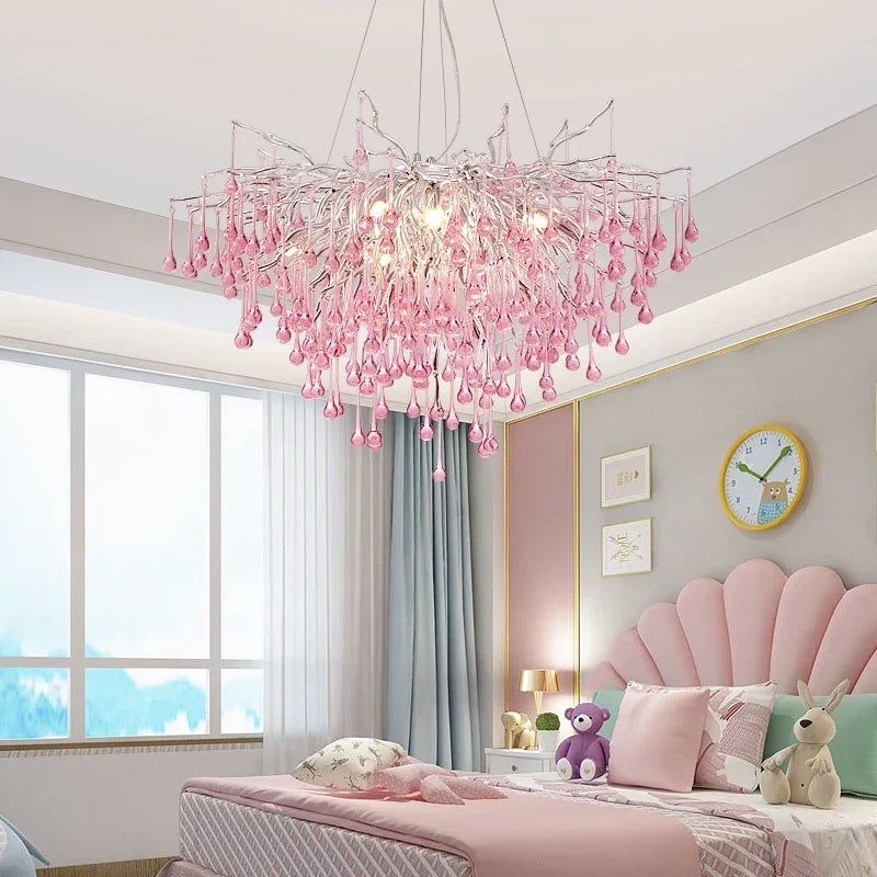 Nwaelorn pink crystal chandelier — kids bedroom lifestyle