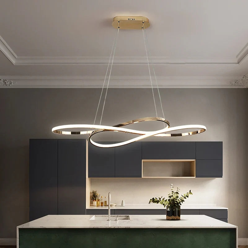 Infinity Loop Metal Pendant Light Kaelion – Gold Finish, Kitchen