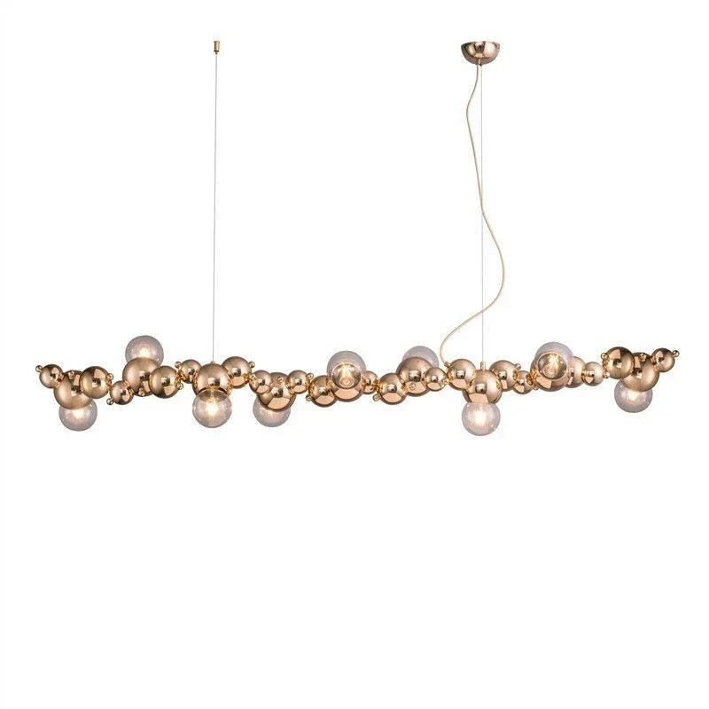 Sculptural Metal Bubble Chandelier – Lumivorn – Gold, Lit Studio Shot