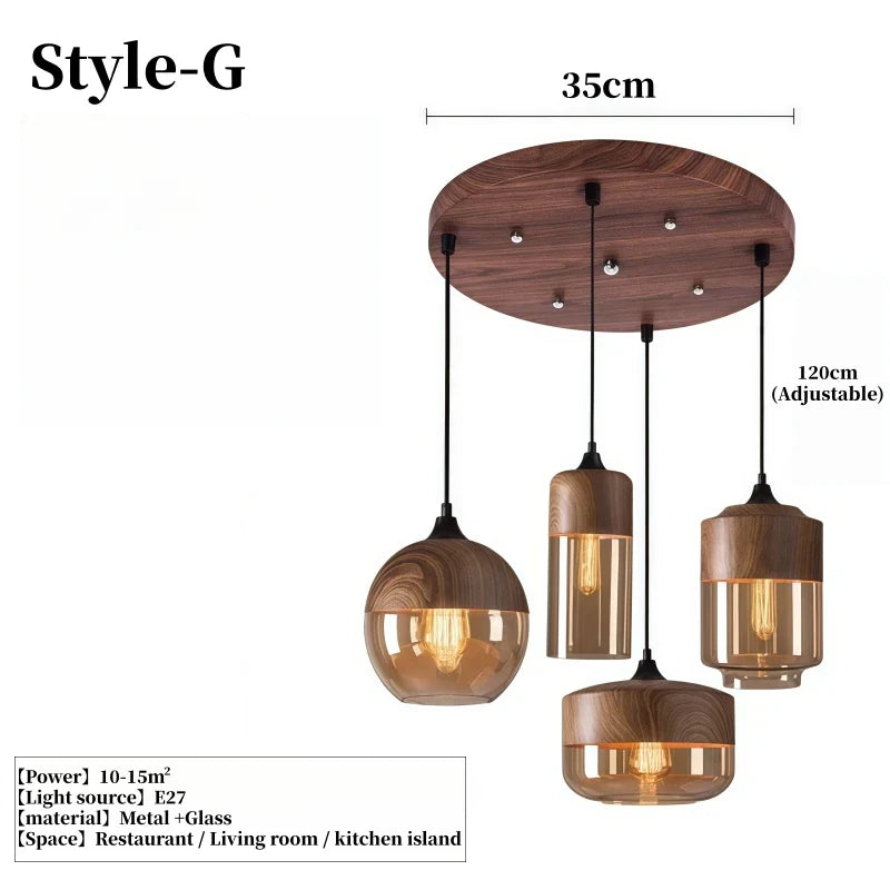 Walnut Amber Glass Pendant Light – Qzaelvix – Product Detail 9