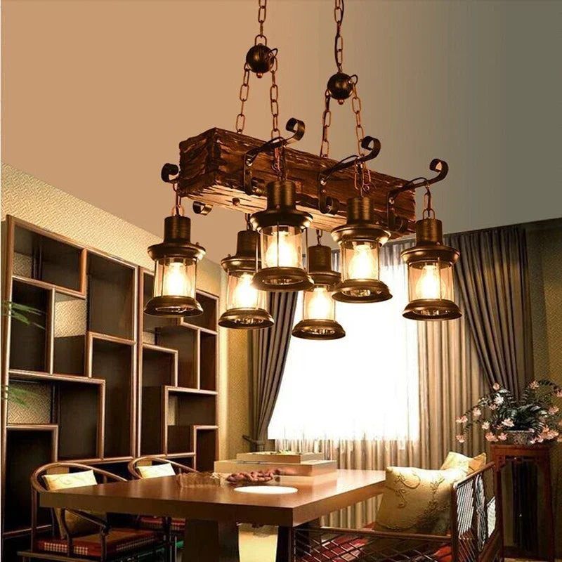 Industrial Iron Wood Chandelier Tuarvex – Hero Shot