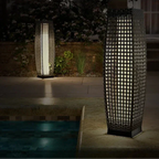 All-Weather Rattan-Effect Solar Floor Lamp Wicklow – poolside lifestyle