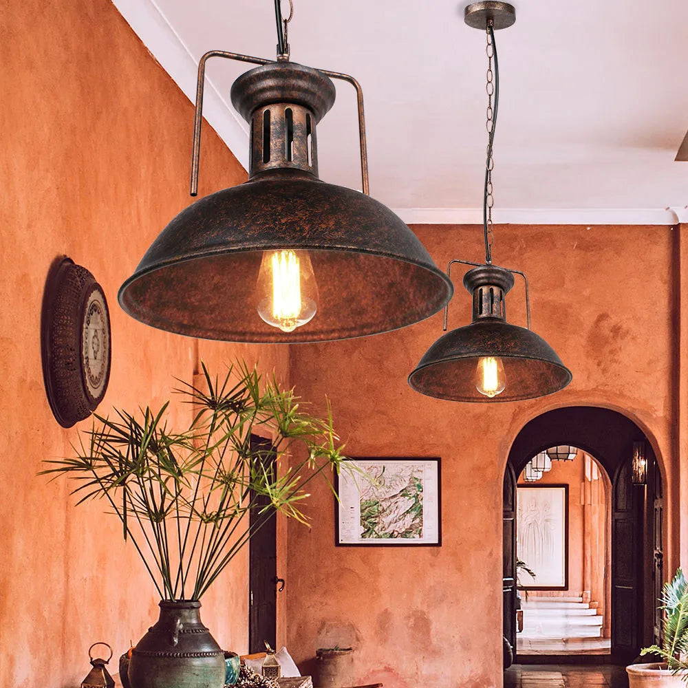 Caldorix Lantern Dome pendant in Bronze finish in a terracotta hallway