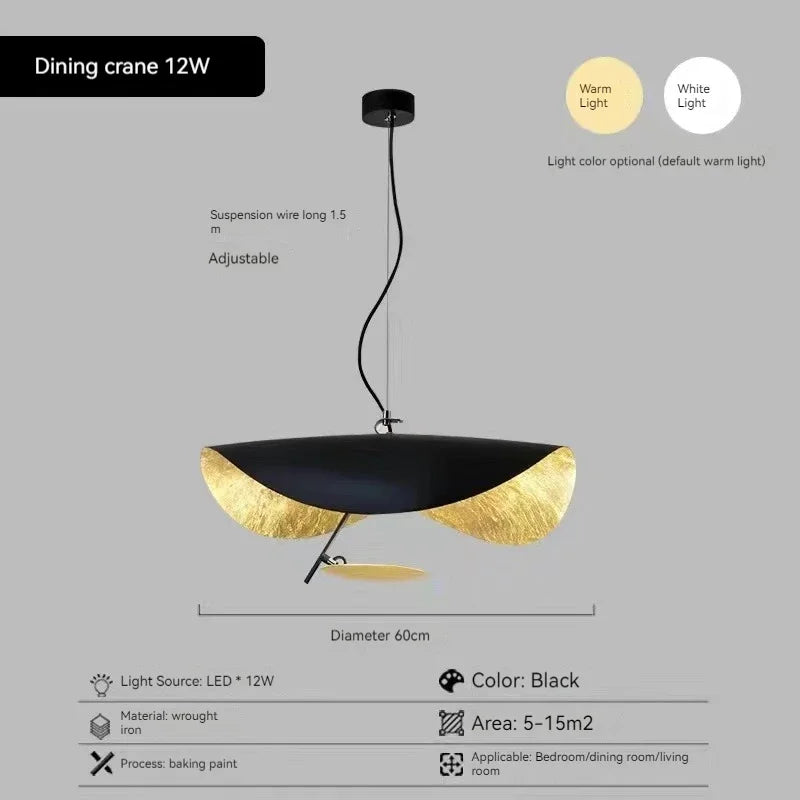 Sculptural Gold-Leaf Petal Pendant Light – Revonthal – Black 60cm Size Chart