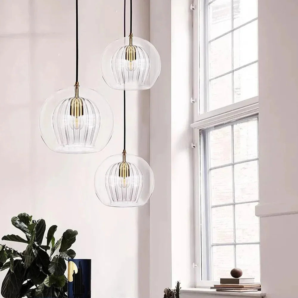 Fluted Glass Globe Pendant Light Celvorn – Product Detail 16