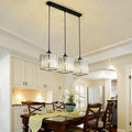 Ulindra 3-light crystal cluster pendant, Black, linear bar canopy, above dining table