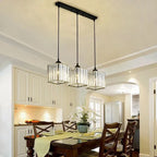 Ulindra 3-light crystal cluster pendant, Black, linear bar canopy, above dining table