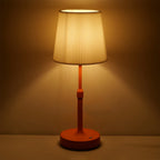 Cordless Bedside Table Lamp – Luxandor – Pointed Pleated Shade, Orange