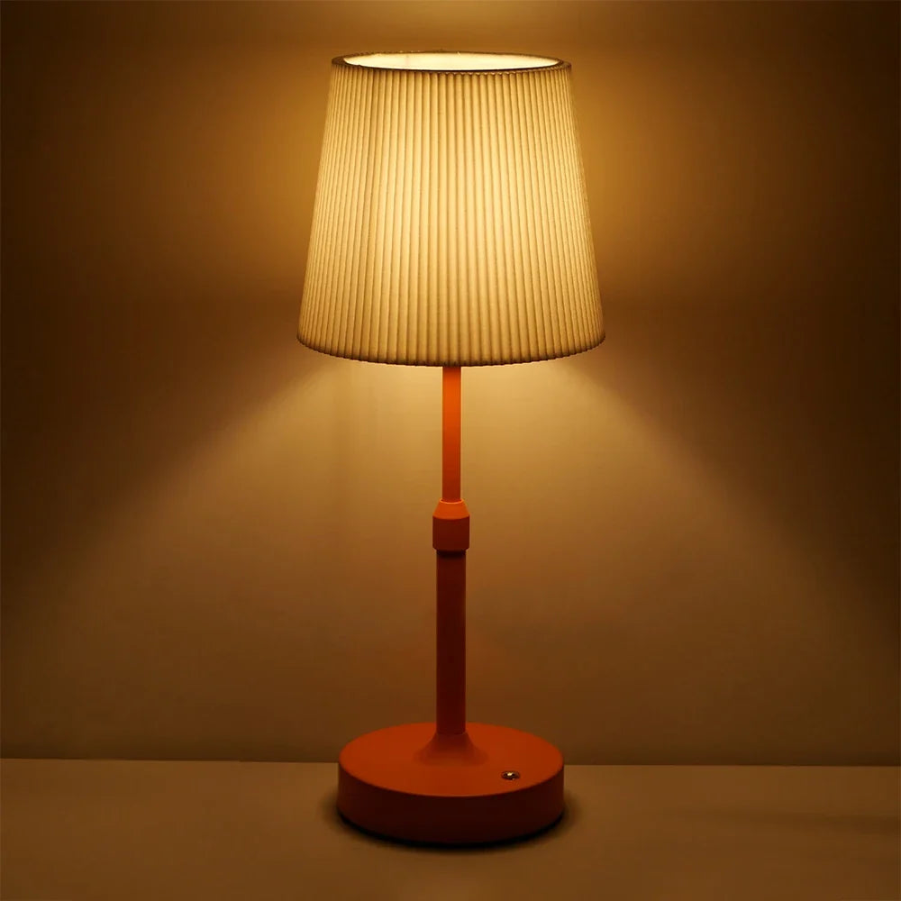 Cordless Bedside Table Lamp – Luxandor – Pointed Pleated Shade, Orange