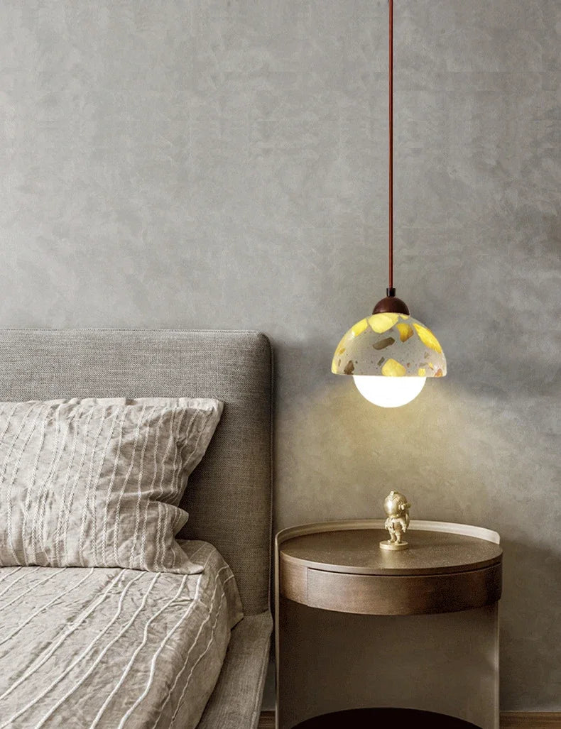 Terrazzo Stone Dome Pendant Light Gvaelindra – Bedside Lifestyle
