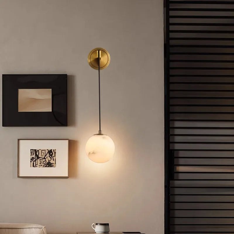 Alabaster Marble Swing-Arm Wall Sconce Torello - Gold, Living Room Lifestyle