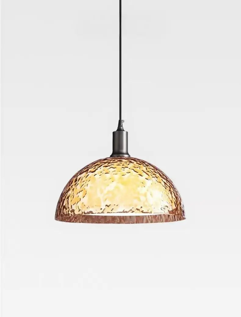 Hammered Glass Dome Pendant Light – Convex – Clear Illuminated