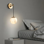 Alabaster Marble Swing-Arm Wall Sconce Torello - Gold, Bedside Night View