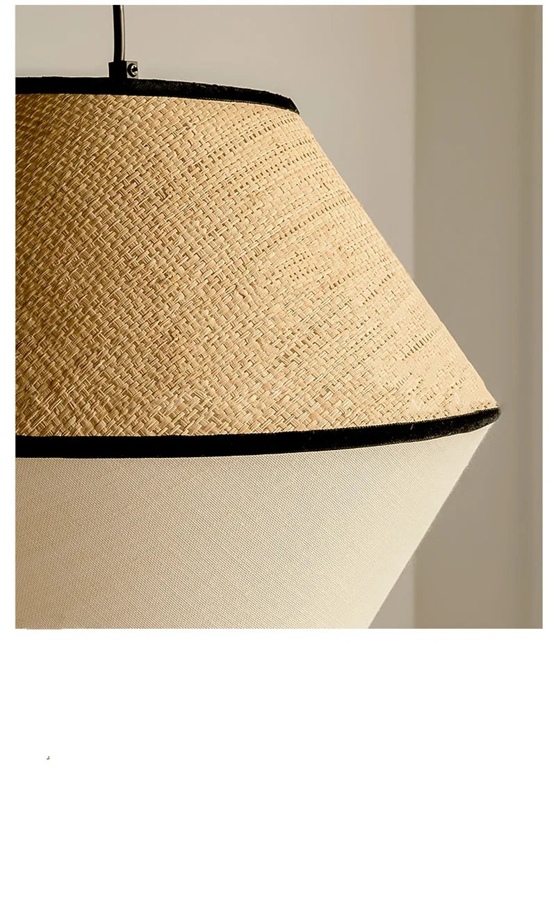 Wabi-Sabi Handwoven Raffia Pendant Light Delavon – Diamond Style Weave Detail