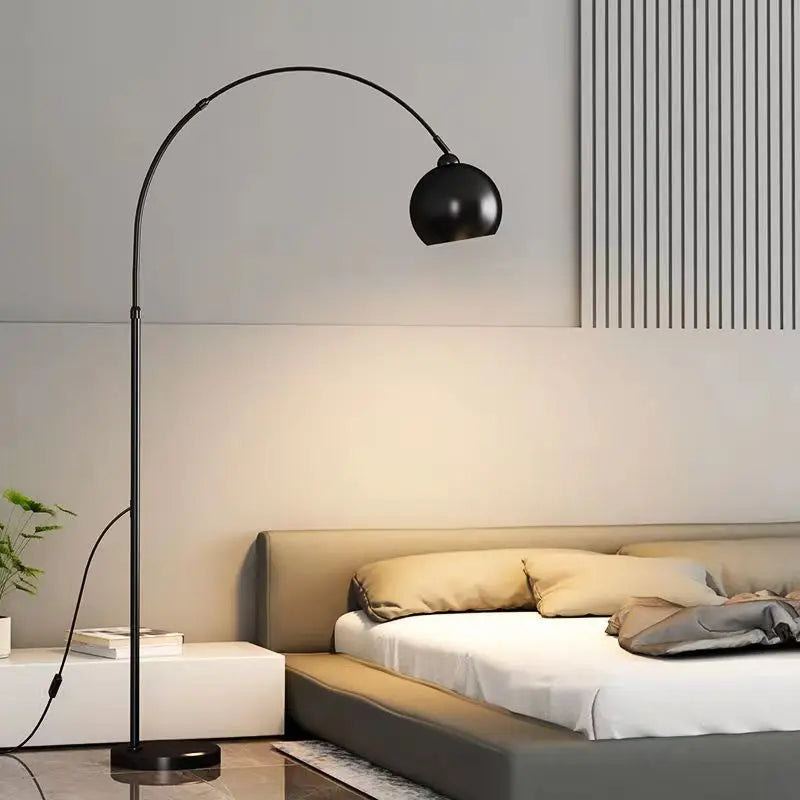 Sculptural Arc Floor Lamp Elaro – White, Living Room Hero Shot