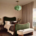 Fluted Milk-Glass Pendant Light – Vellora, Green lifestyle bedroom