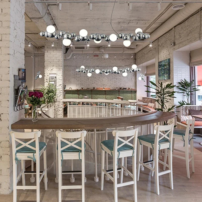 Sculptural Metal Bubble Chandelier – Lumivorn – Chrome, Lifestyle Restaurant