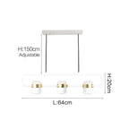 Rotatable-Head Linear Spotlight Bar Chandelier Corvino – Dimensions, 3-Light 64cm