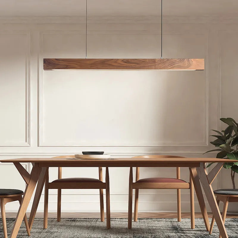 Scandinavian Wood Linear Pendant Oyaelindra – Black Walnut, lifestyle dining room