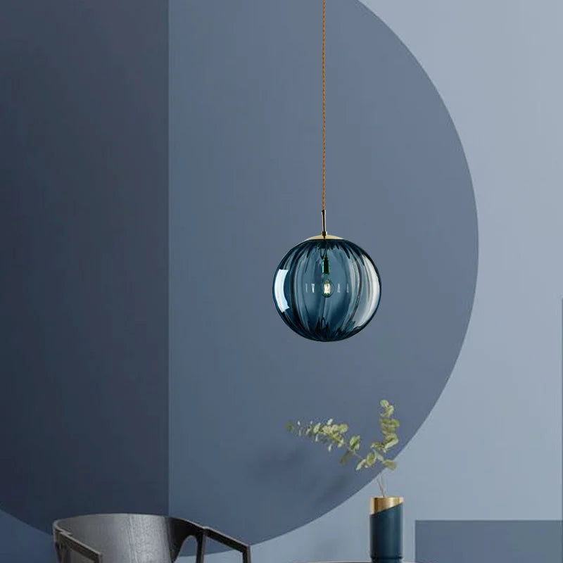 Fluted Glass Sphere Pendant Light Hraelox – Lifestyle View 2