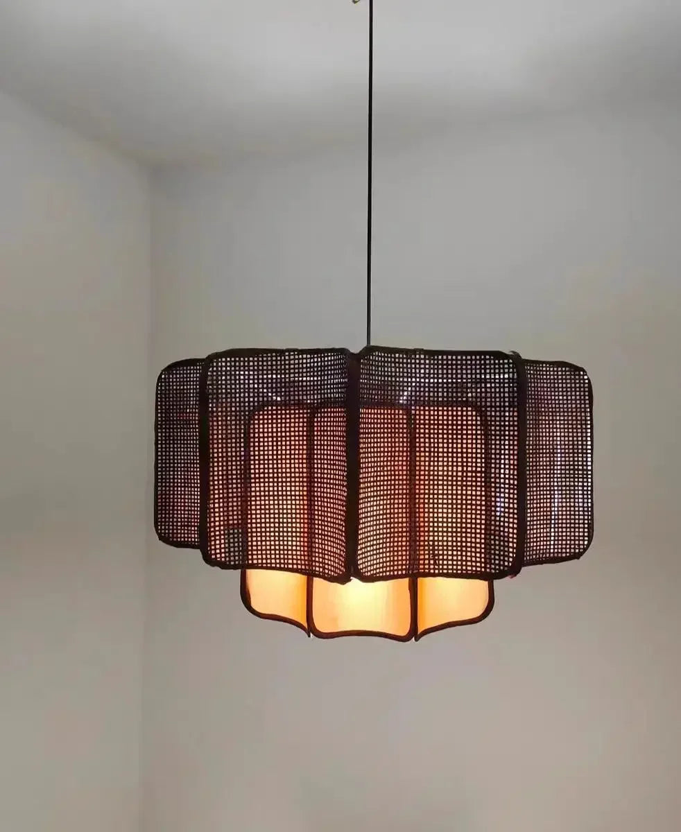 Woven Rattan Scallop Pendant Light Tessara – Espresso Brown Lifestyle