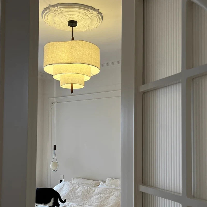 Sculptural Cloth Disc Pendant Light Jsaelon – Lifestyle View 2