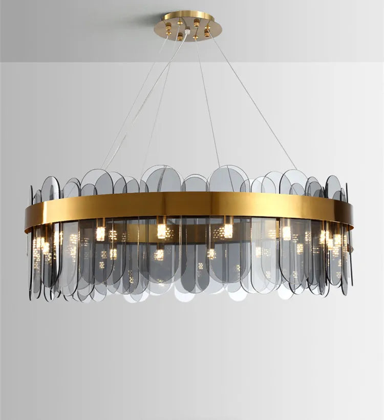 Petalux – Round Ø80cm Smoke Grey glass panel chandelier over dining table