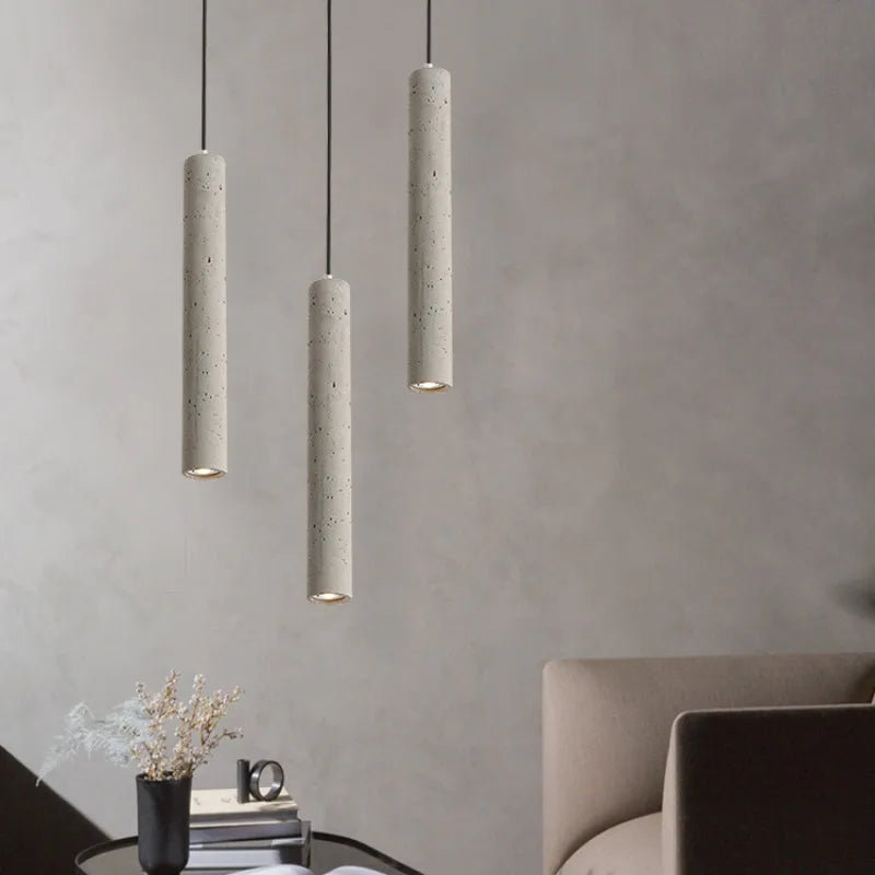 Cast Cement Cylinder Pendant Light Ivaelvix – Lifestyle View