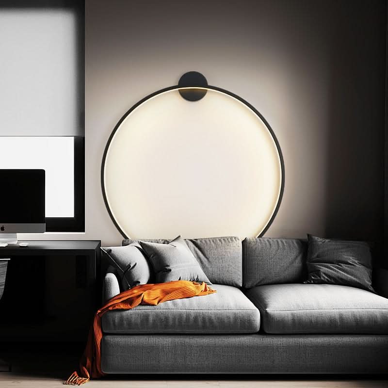 Minimalist Circular LED Wall Sconce Adelvox – Full Disc Black Lifestyle