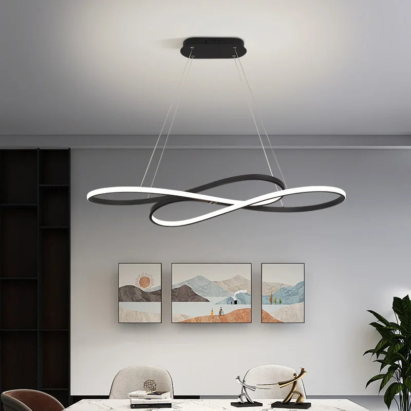 Infinity Loop Metal Pendant Light Kaelion – Black Finish, Living Room